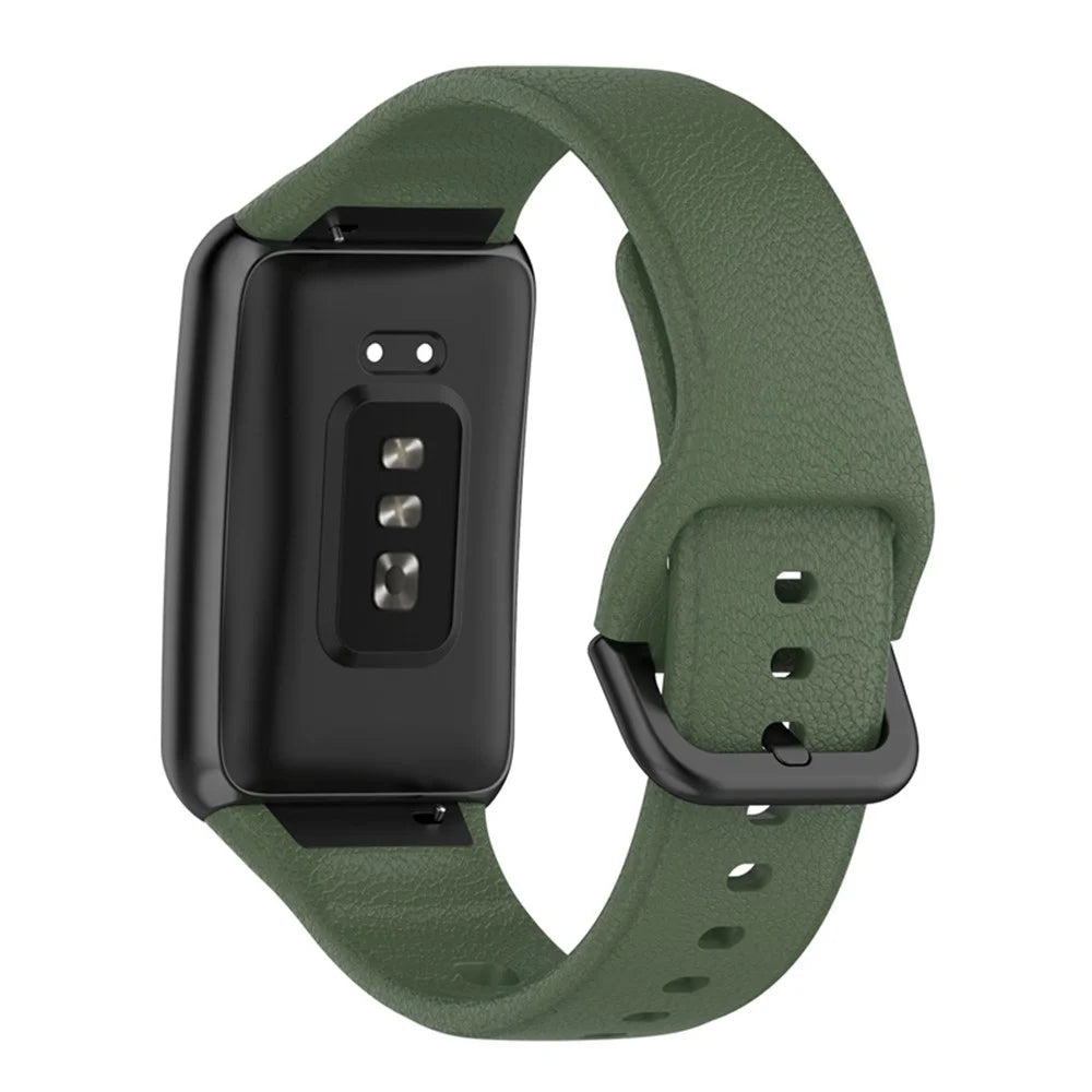 For Oppo Watch Free Textured Silicone Watch Band Replacement Wrist Strap with Black Buckle - Dark Green - 1