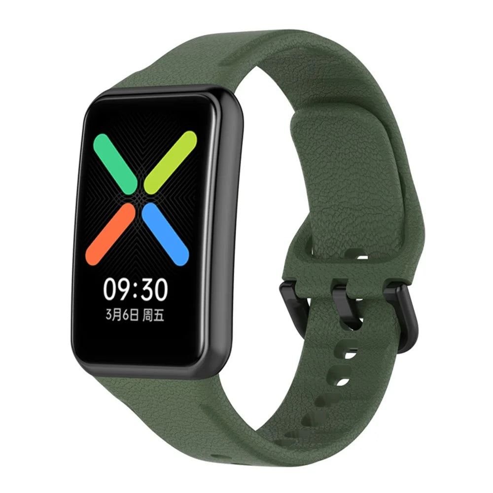 For Oppo Watch Free Textured Silicone Watch Band Replacement Wrist Strap with Black Buckle - Dark Green - 4