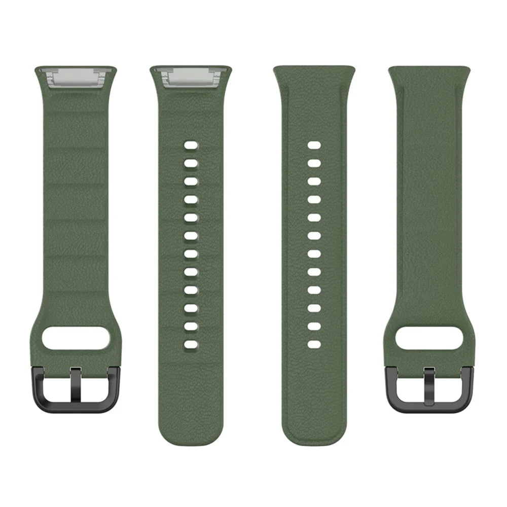 For Oppo Watch Free Textured Silicone Watch Band Replacement Wrist Strap with Black Buckle - Dark Green - 5