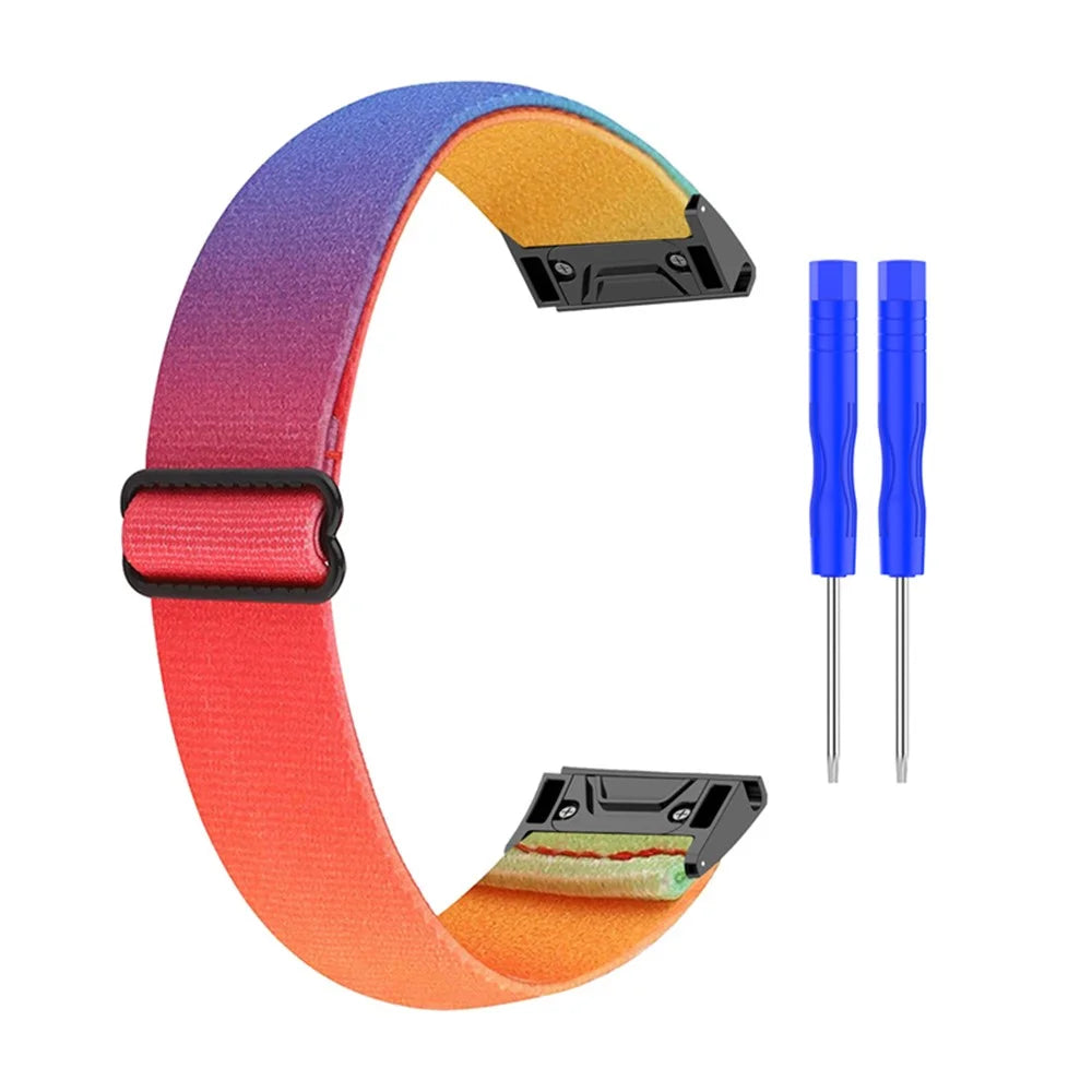 For Garmin Fenix 7X / Fenix 3 / Descent MK1 Elastic Nylon Watch Strap Smart Watch Band with Tool - Rainbow - 2