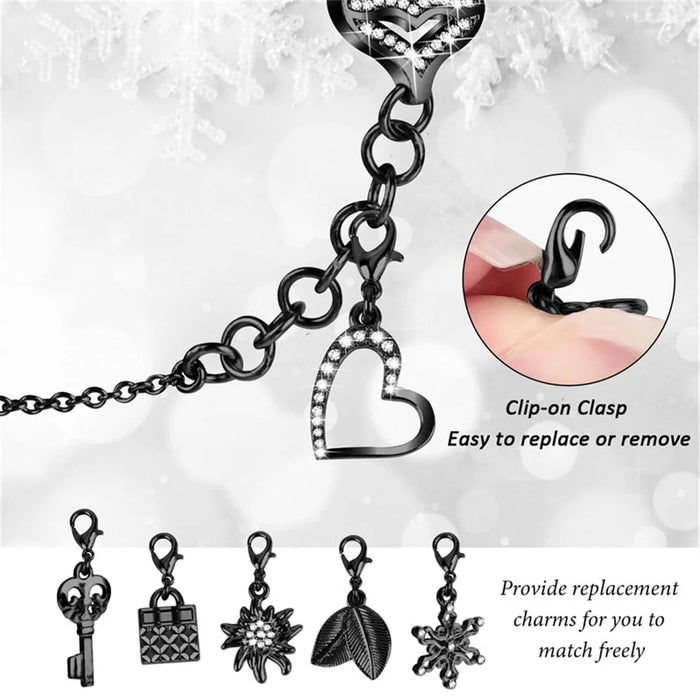 For Apple Watch Series 8 / 7 45mm Pendant Bracelet Watch Band Rhinestone Decor Strap Replacement with Hard PC Hollow-out Watch Case - Black - 2