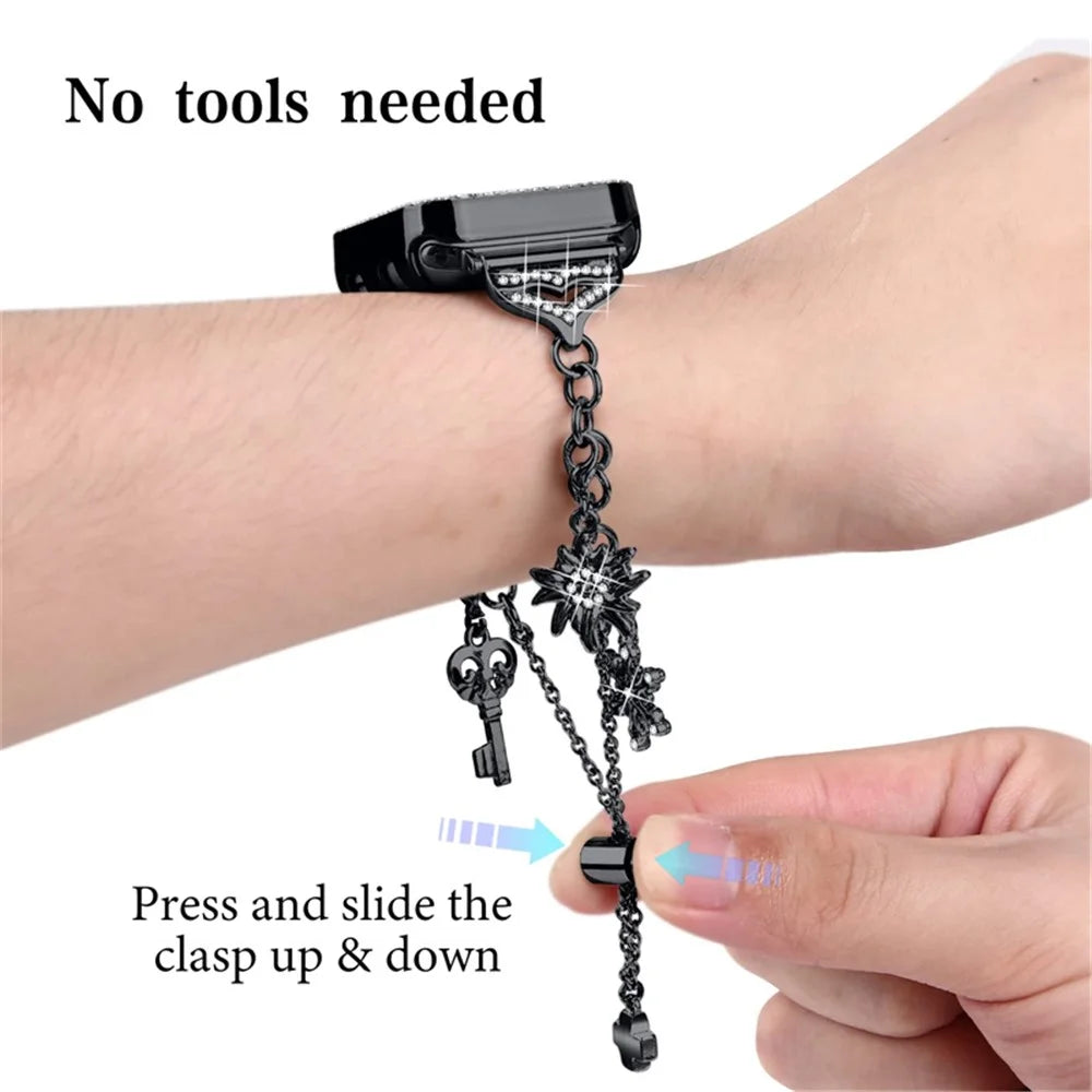 For Apple Watch Series 6 / 5 / 4 / SE (2022) / SE 44mm Bracelet Watch Band with Hollow PC Watch Frame Rhinestone Decor Pendant Bracelet Wrist Strap - Black - 3