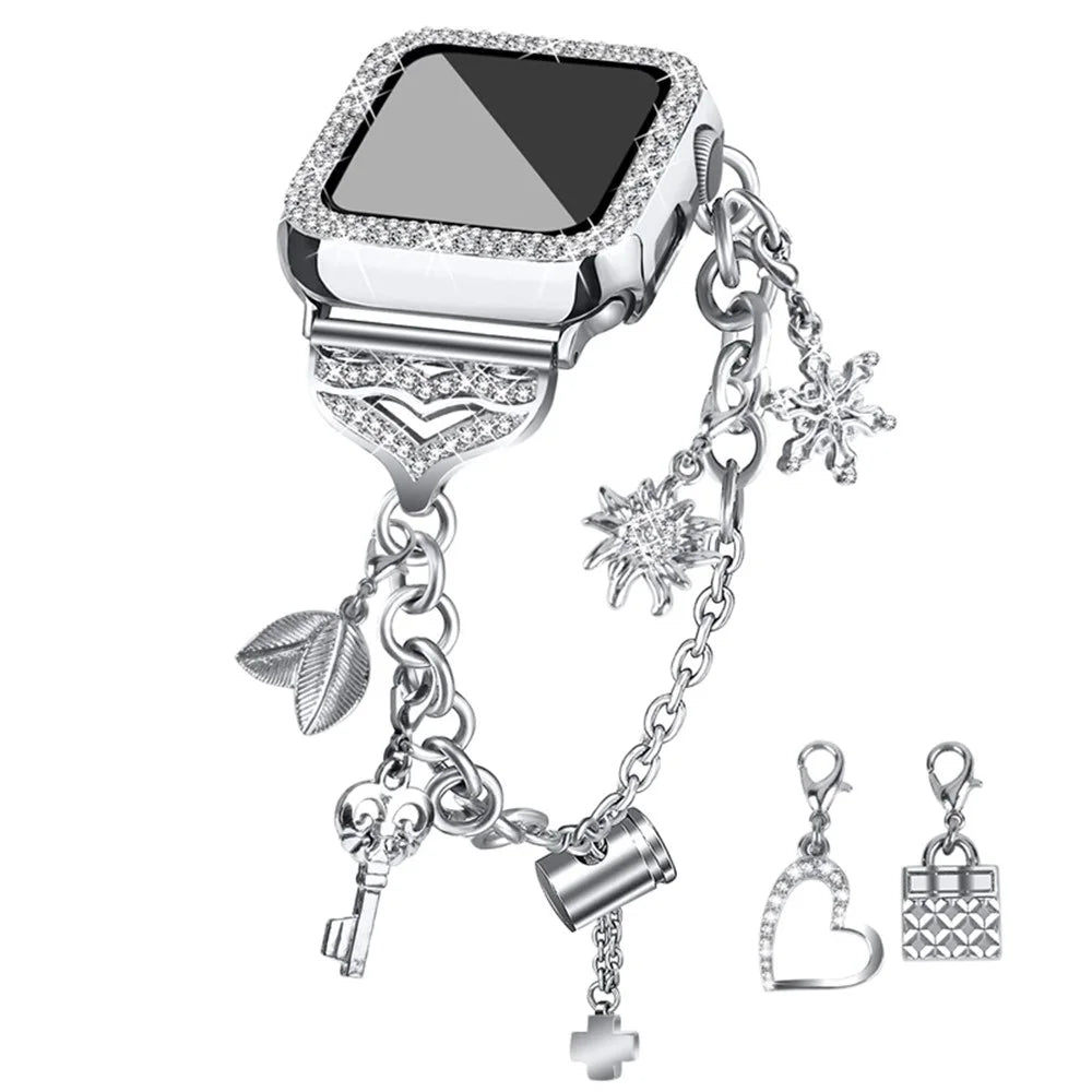 For Apple Watch Series 3 / 2 / 1 42mm Metal Watch Band Bracelet with Hollow PC Frame Rhinestone Decor Pendant Wristband Strap - Silver - 1