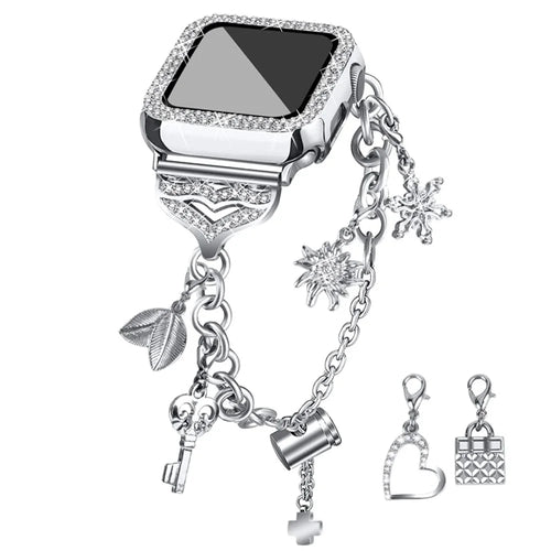 For Apple Watch Series 3 / 2 / 1 42mm Metal Watch Band Bracelet with Hollow PC Frame Rhinestone Decor Pendant Wristband Strap - Silver - 1