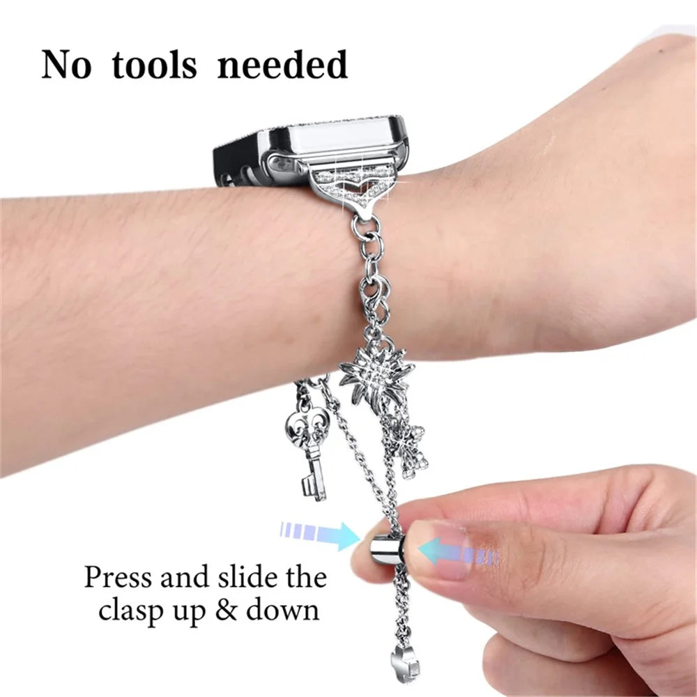 For Apple Watch Series 3 / 2 / 1 38mm Metal Watch Band with Hollow Rhinestone Decor PC Protective Frame Cover Adjustable Pendant Bracelet - Silver - 3