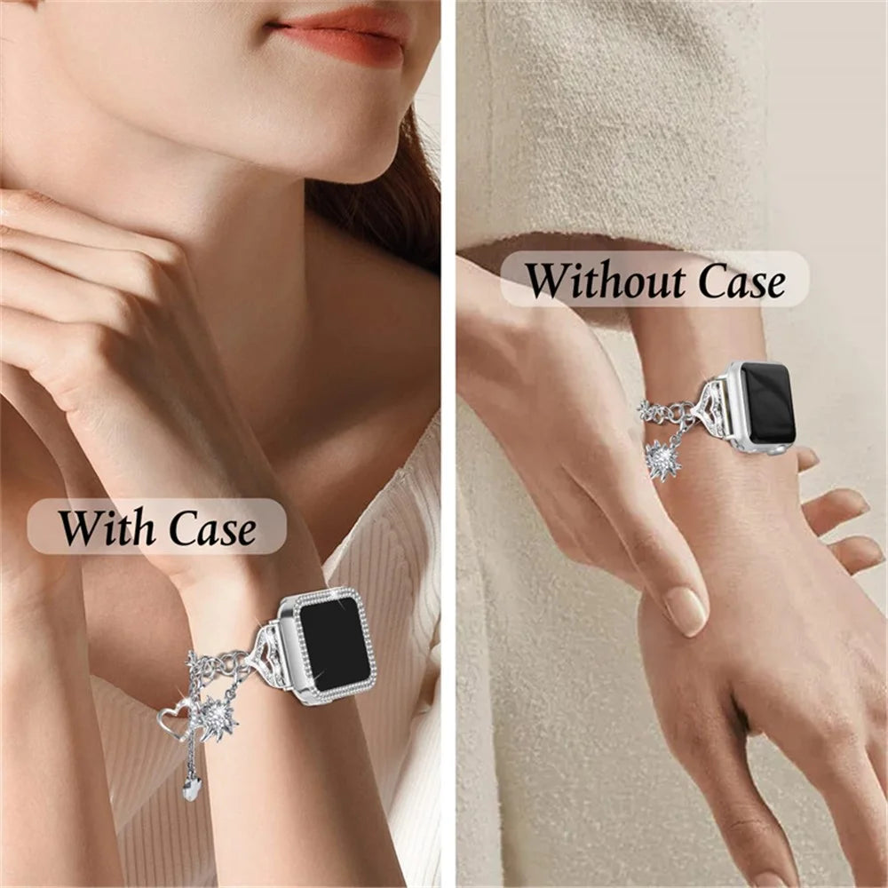 For Apple Watch Series 3 / 2 / 1 38mm Metal Watch Band with Hollow Rhinestone Decor PC Protective Frame Cover Adjustable Pendant Bracelet - Silver - 5