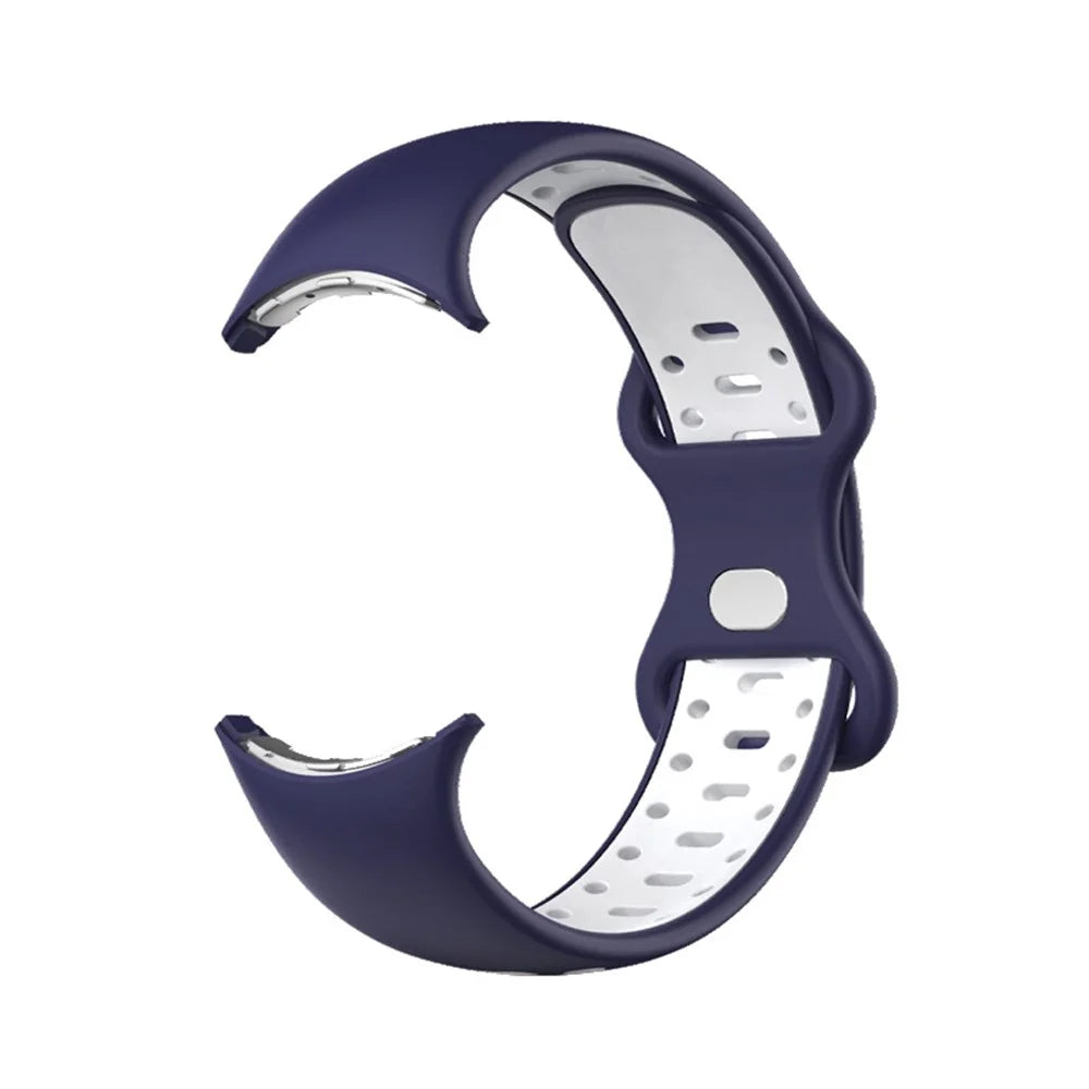 For Google Pixel Watch 4 41mm / Watch 3 41mm / Watch 2 / Watch Women Watch Band Dual Color Adjustable Silicone Wrist Strap Replacement, Size S - Midnight Blue / White - 1
