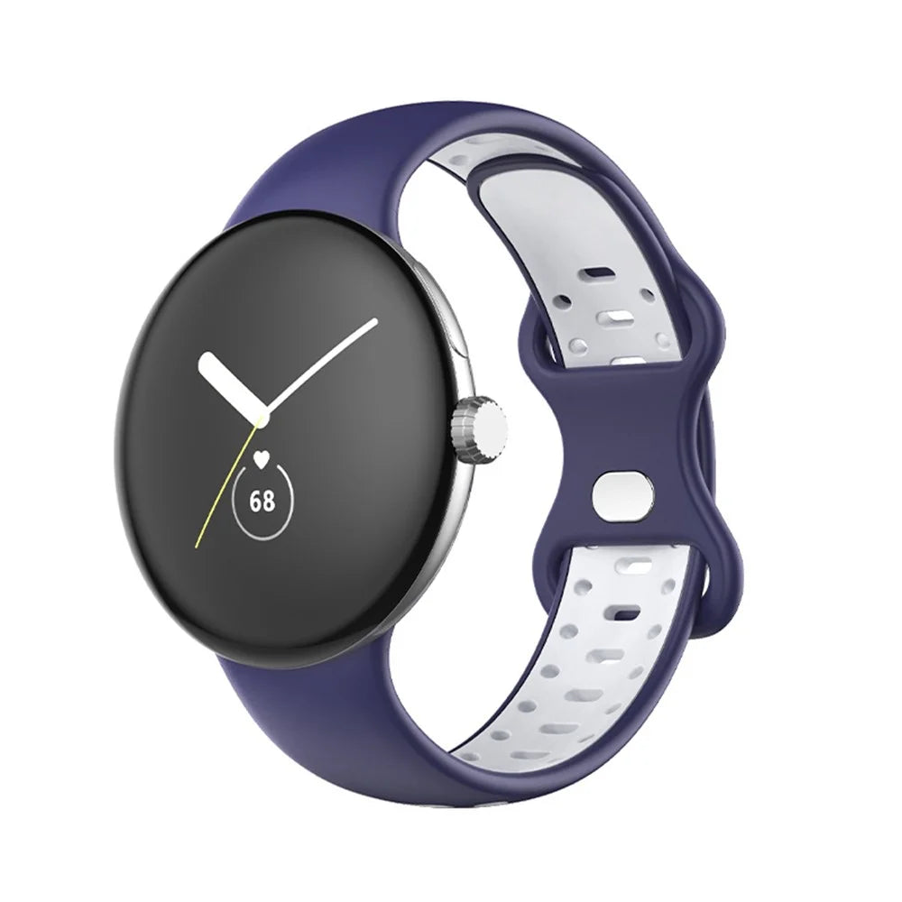 For Google Pixel Watch 4 41mm / Watch 3 41mm / Watch 2 / Watch Women Watch Band Dual Color Adjustable Silicone Wrist Strap Replacement, Size S - Midnight Blue / White - 2