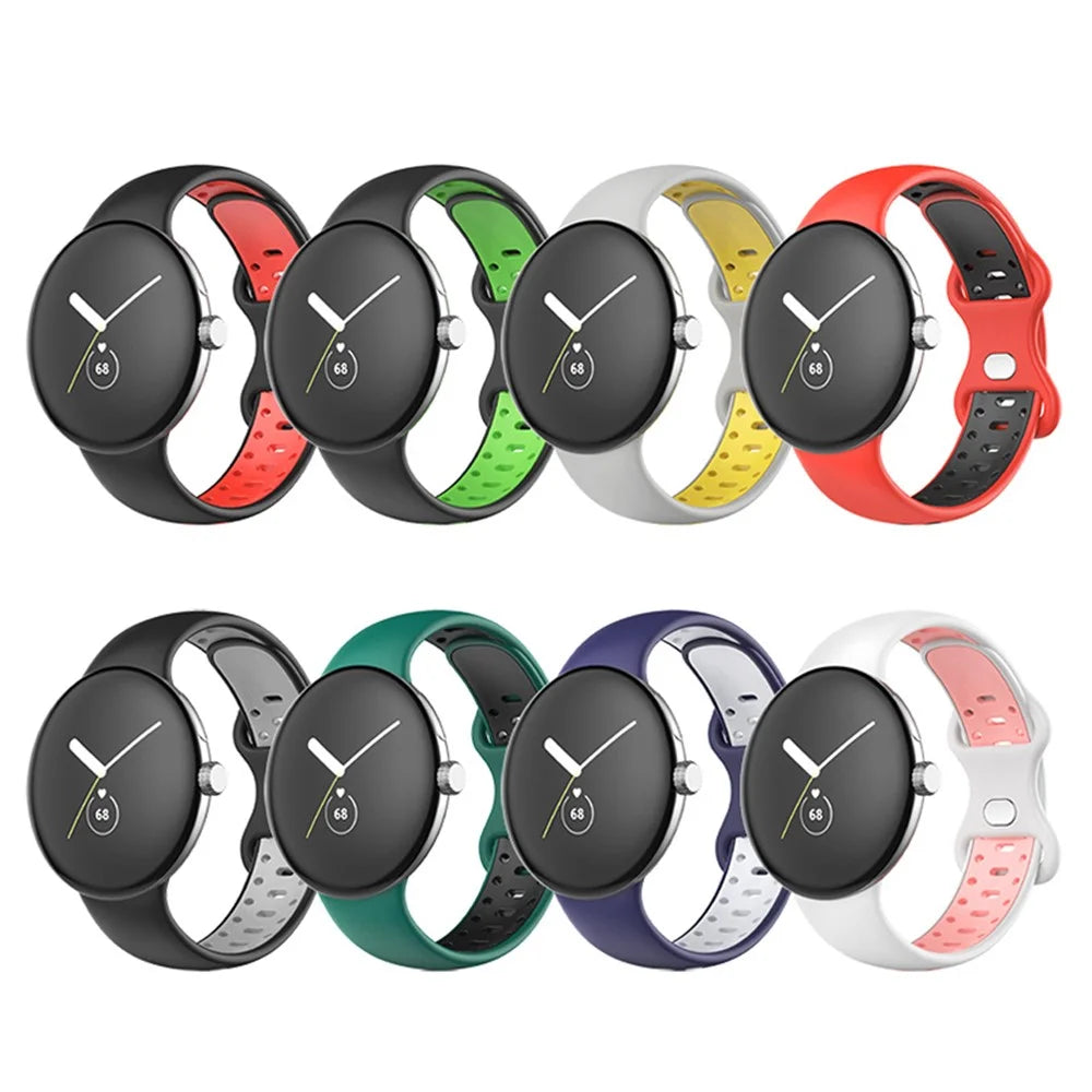 For Google Pixel Watch 4 41mm / Watch 3 41mm / Watch 2 / Watch Women Watch Band Dual Color Adjustable Silicone Wrist Strap Replacement, Size S - Midnight Blue / White - 4