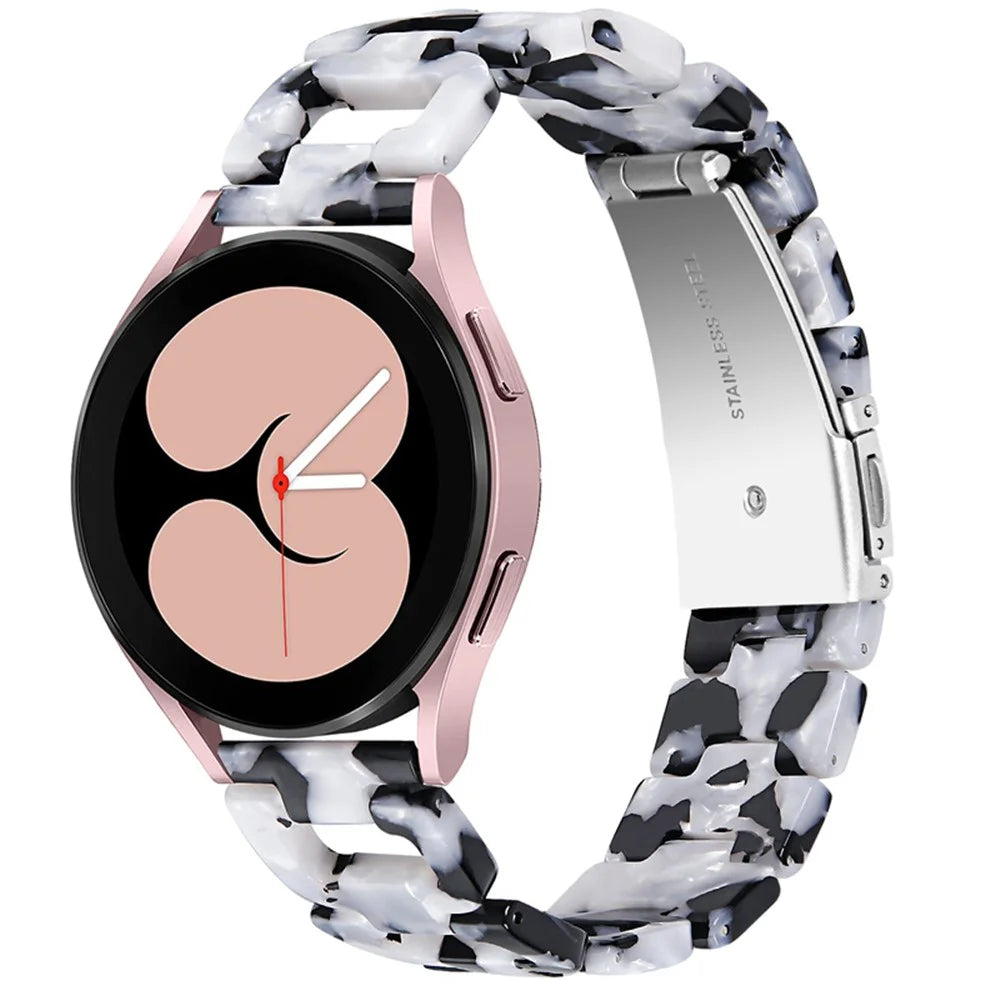 For Samsung Galaxy Watch4 Active 40mm / 44mm  /  Watch4 Classic 42mm / 46mm  /  Watch 5 40mm / 44mm Resin Watchband Stainless Steel Buckle D Shape Strap - Black White Mix - 2