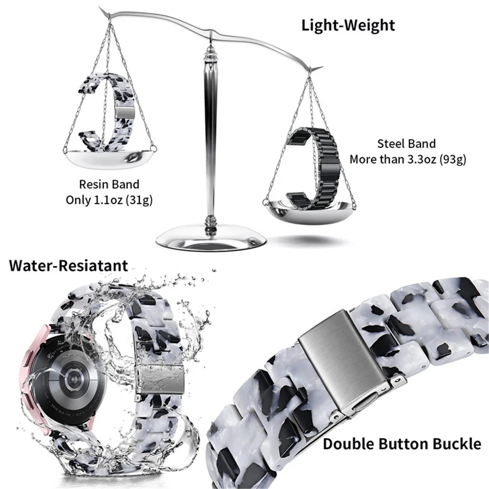 For Samsung Galaxy Watch4 Active 40mm / 44mm  /  Watch4 Classic 42mm / 46mm  /  Watch 5 40mm / 44mm Resin Watchband Stainless Steel Buckle D Shape Strap - Black White Mix - 3