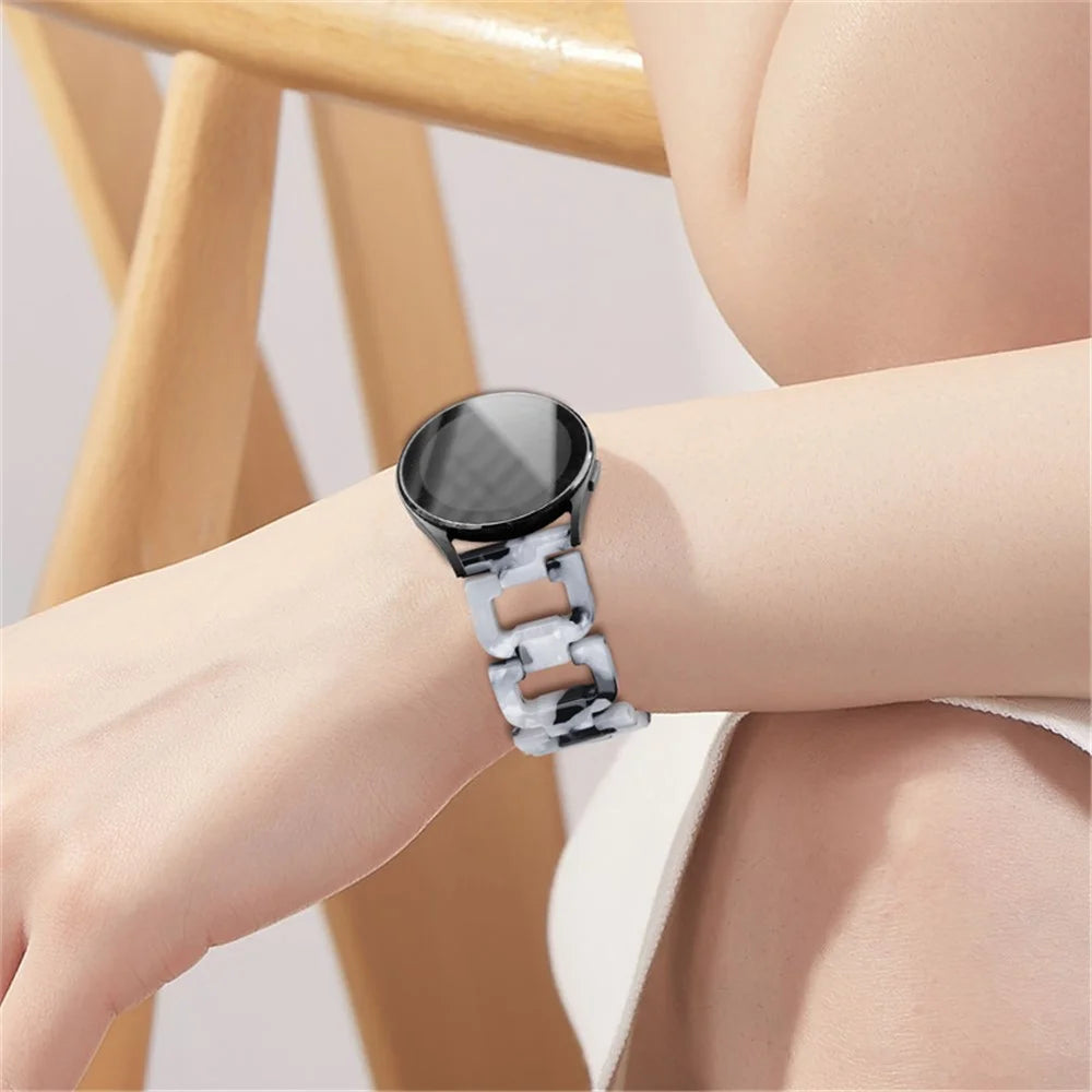 For Samsung Galaxy Watch4 Active 40mm / 44mm  /  Watch4 Classic 42mm / 46mm  /  Watch 5 40mm / 44mm Resin Watchband Stainless Steel Buckle D Shape Strap - Black White Mix - 5