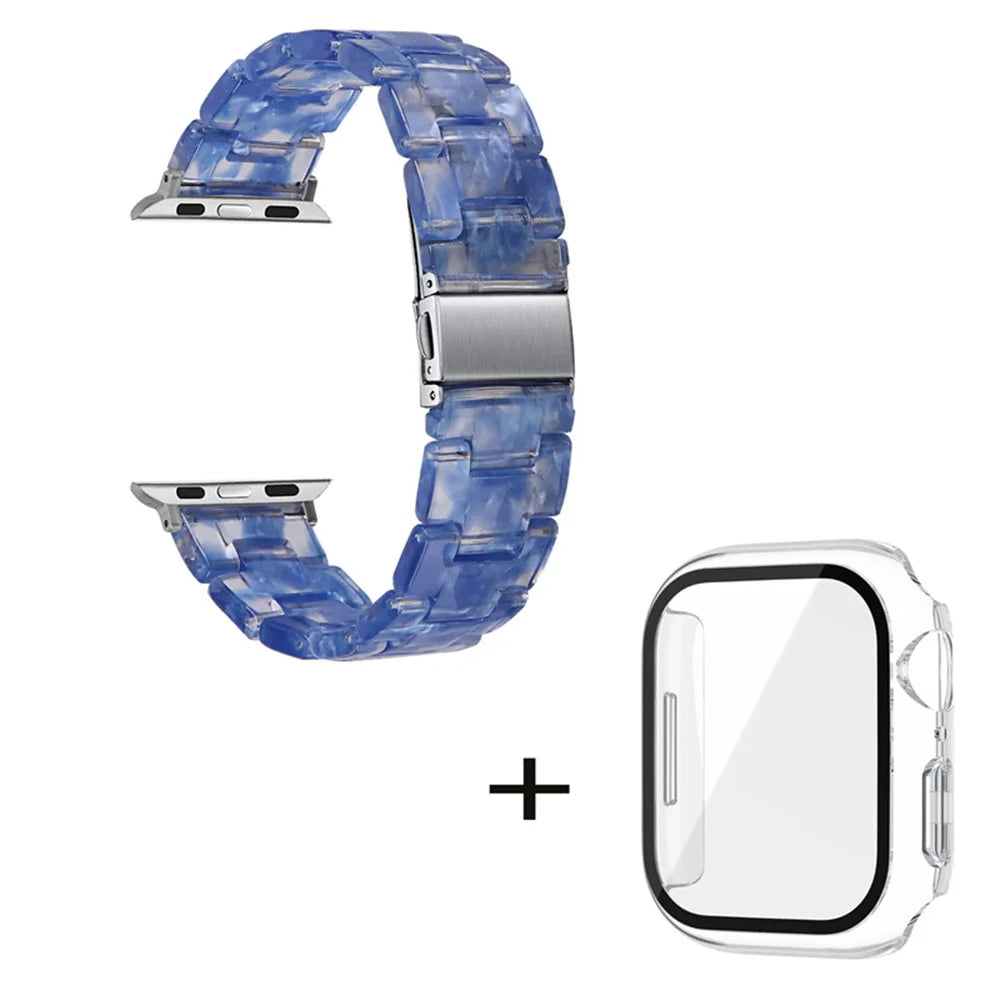 For Apple Watch Series 3 / 2 / 1 42mm Watch Strap Replacement 3 Beads Resin Wrist Band with Transparent Watch Case - Transparent Dark Blue - 1