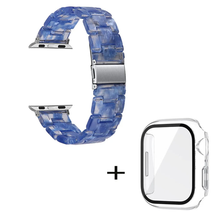 For Apple Watch Series 3 / 2 / 1 42mm Watch Strap Replacement 3 Beads Resin Wrist Band with Transparent Watch Case - Transparent Dark Blue - 1