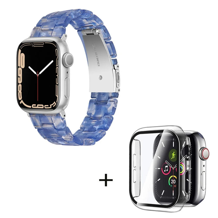 For Apple Watch Series 3 / 2 / 1 42mm Watch Strap Replacement 3 Beads Resin Wrist Band with Transparent Watch Case - Transparent Dark Blue - 3