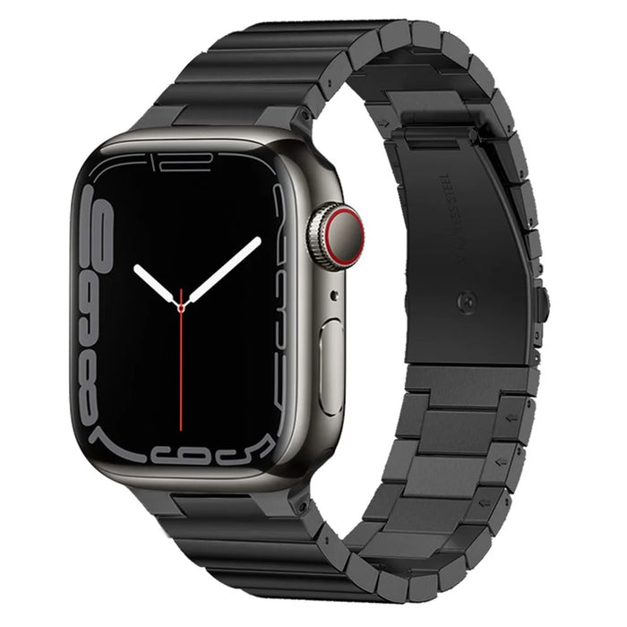 For Apple Watch Ultra 3 2 1 49mm / Series 11 10 46mm / 9 8 7 45mm / SE3 SE2 SE 6 5 4 44mm / 3 2 1 42mm 1-Bead Stainless Steel Watch Band Butterfly Buckle Wrist Strap - Black - 2