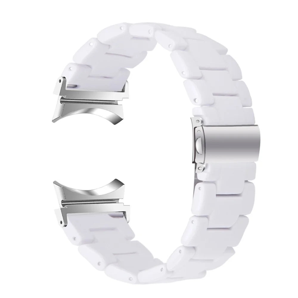 For Samsung Galaxy Watch 5 40mm / 44mm / Watch 5 Pro 45mm Resin Watch Band Stainless Steel Buckle Strap Bracelet - White - 1