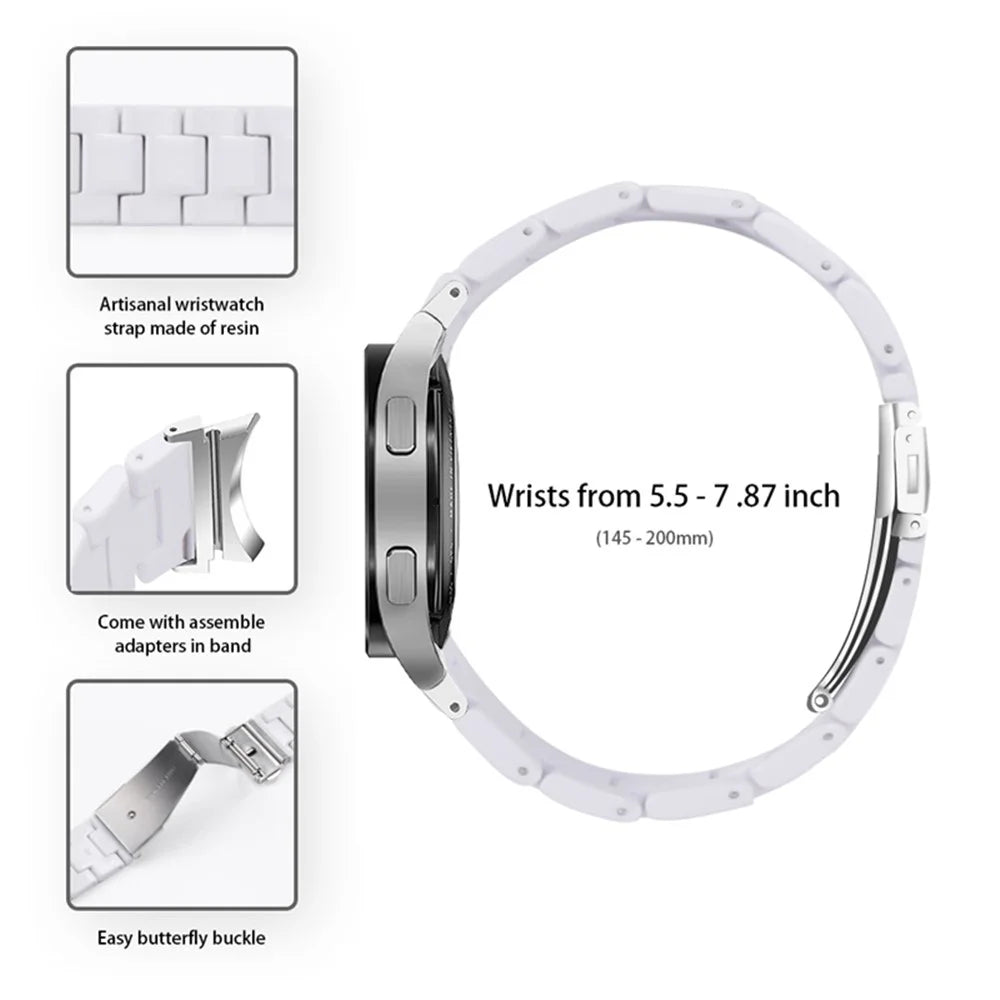 For Samsung Galaxy Watch 5 40mm / 44mm / Watch 5 Pro 45mm Resin Watch Band Stainless Steel Buckle Strap Bracelet - White - 3