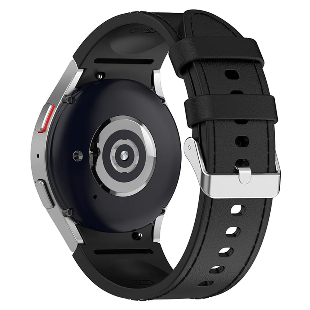 For Samsung Galaxy Watch3 41mm / Watch6 40mm 44mm / Watch6 Classic 43mm 47mm / Watch 5 40mm 44mm / 5 Pro 45mm / Watch4 40mm 44mm Watch Band PU Leather Coated Silicone Watch Strap, Size: L - Black - 1