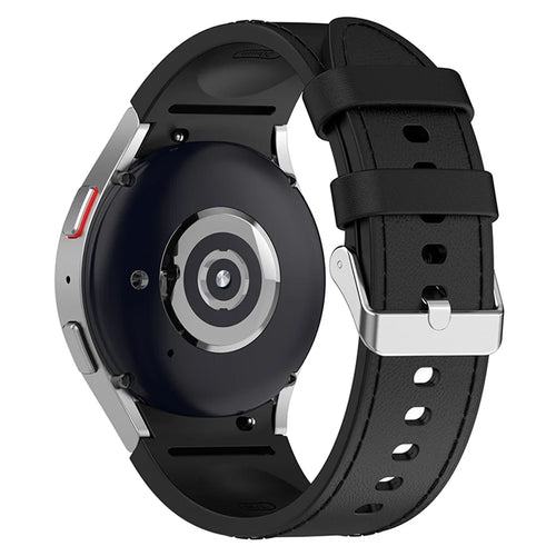 For Samsung Galaxy Watch3 41mm / Watch6 40mm 44mm / Watch6 Classic 43mm 47mm / Watch 5 40mm 44mm / 5 Pro 45mm / Watch4 40mm 44mm Watch Band PU Leather Coated Silicone Watch Strap, Size: L - Black - 1