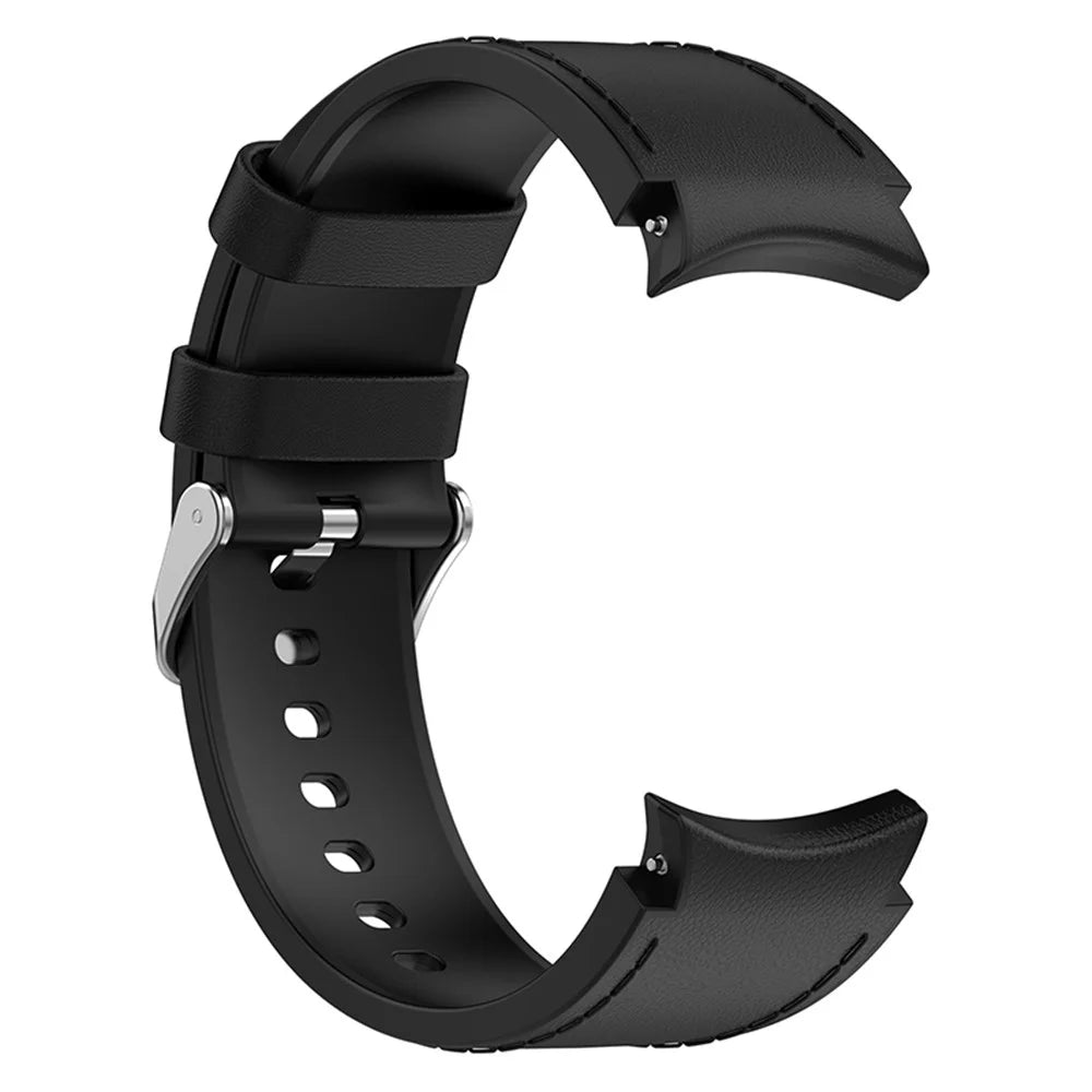 For Samsung Galaxy Watch3 41mm / Watch6 40mm 44mm / Watch6 Classic 43mm 47mm / Watch 5 40mm 44mm / 5 Pro 45mm / Watch4 40mm 44mm Watch Band PU Leather Coated Silicone Watch Strap, Size: L - Black - 2