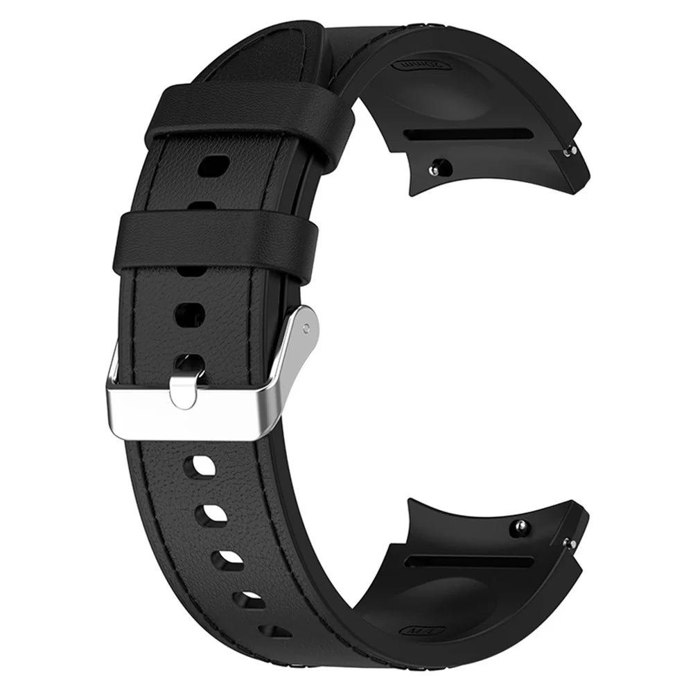 For Samsung Galaxy Watch3 41mm / Watch6 40mm 44mm / Watch6 Classic 43mm 47mm / Watch 5 40mm 44mm / 5 Pro 45mm / Watch4 40mm 44mm Watch Band PU Leather Coated Silicone Watch Strap, Size: L - Black - 3