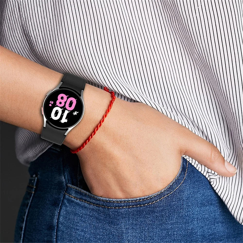 For Samsung Galaxy Watch3 41mm / Watch6 40mm 44mm / Watch6 Classic 43mm 47mm / Watch 5 40mm 44mm / 5 Pro 45mm / Watch4 40mm 44mm Watch Band PU Leather Coated Silicone Watch Strap, Size: L - Black - 5
