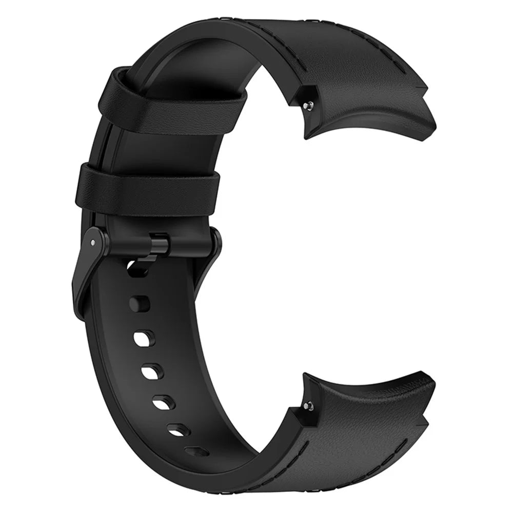 For Samsung Galaxy Watch3 41mm / Watch6 40mm 44mm / Watch6 Classic 43mm 47mm / Watch 5 40mm 44mm / 5 Pro 45mm / Watch4 40mm 44mm PU Leather Coated Silicone Watch Band Replacement Strap with Black Buckle, Size: L - Black - 2