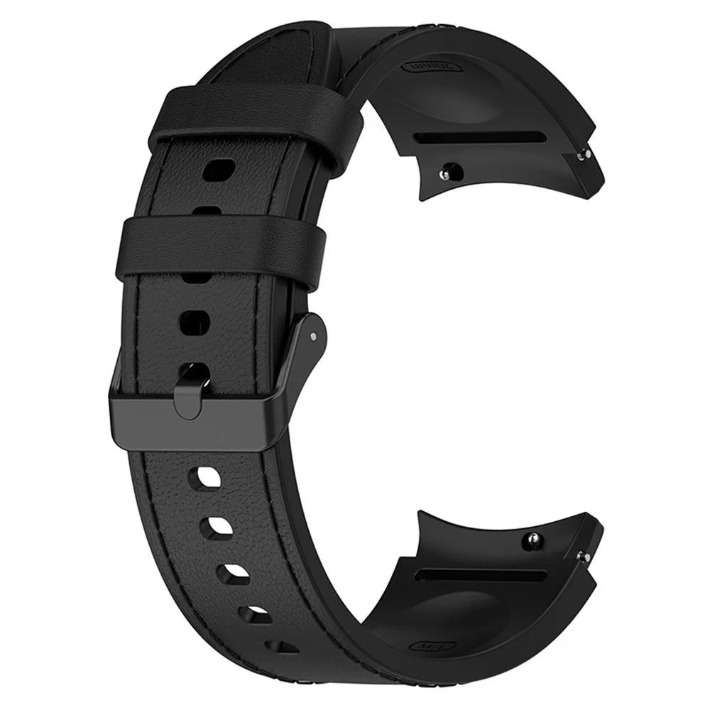 For Samsung Galaxy Watch3 41mm / Watch6 40mm 44mm / Watch6 Classic 43mm 47mm / Watch 5 40mm 44mm / 5 Pro 45mm / Watch4 40mm 44mm PU Leather Coated Silicone Watch Band Replacement Strap with Black Buckle, Size: L - Black - 3