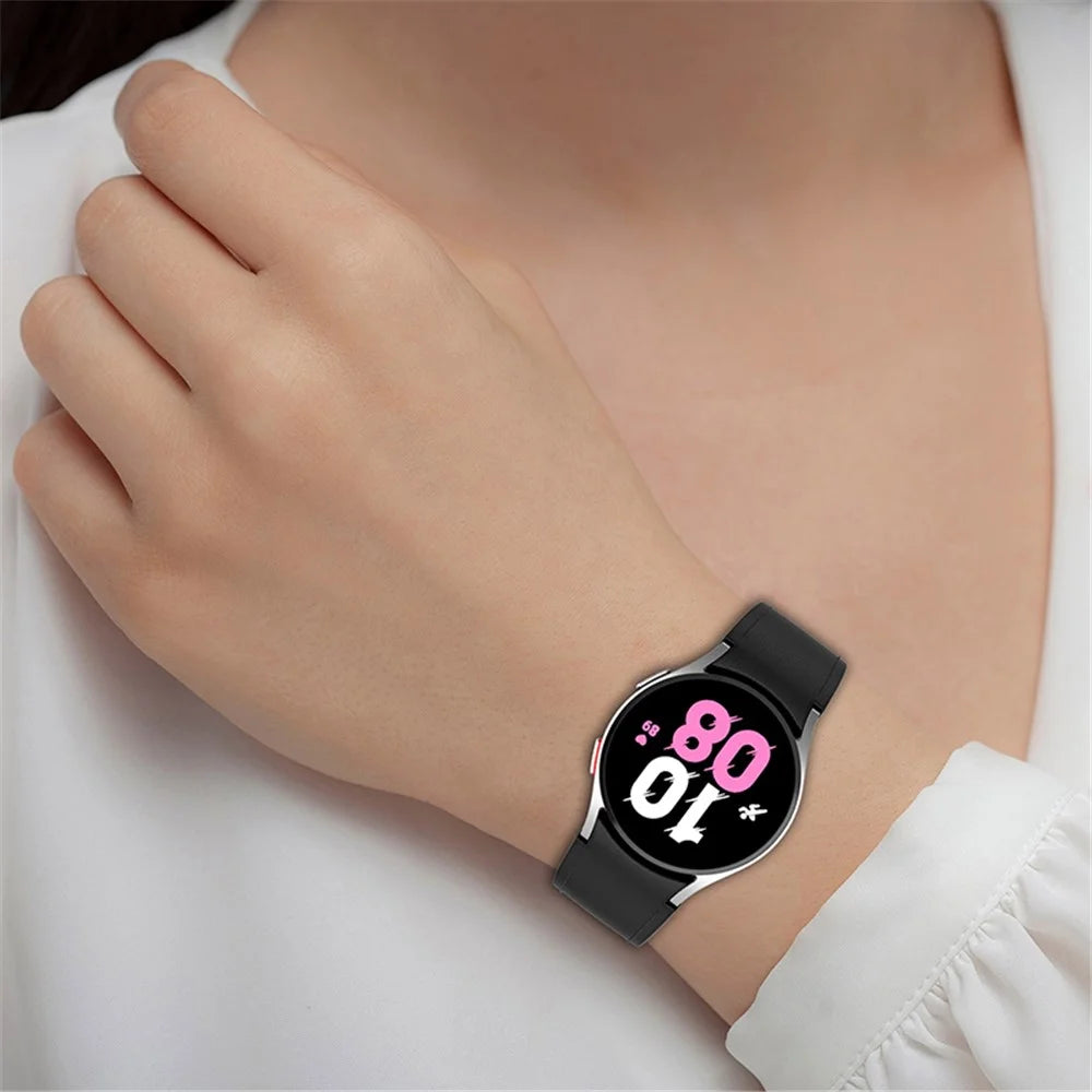 For Samsung Galaxy Watch3 41mm / Watch6 40mm 44mm / Watch6 Classic 43mm 47mm / Watch 5 40mm 44mm / 5 Pro 45mm / Watch4 40mm 44mm PU Leather Coated Silicone Watch Band Replacement Strap with Black Buckle, Size: L - Black - 6