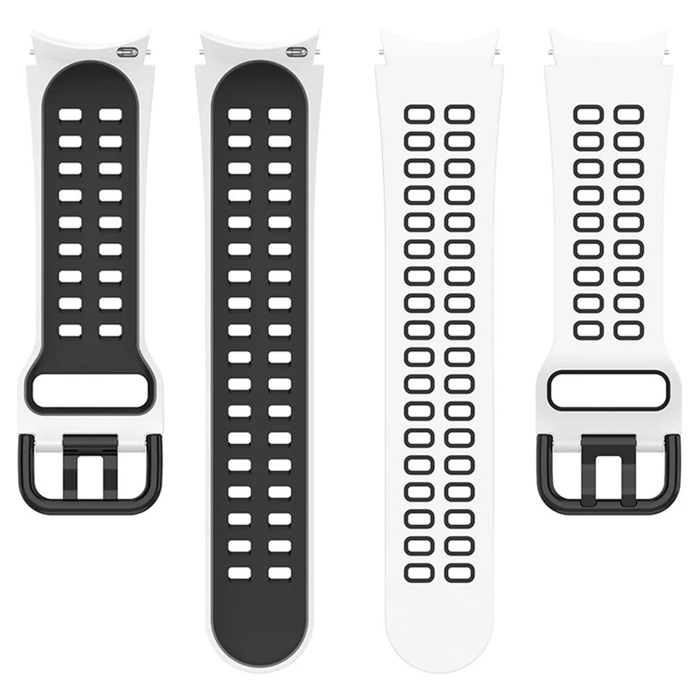 For Samsung Galaxy Watch3 41mm / Watch6 40mm 44mm / Watch6 Classic 43mm 47mm / Watch 5 40mm 44mm / 5 Pro 45mm / Watch4 40mm 44mm Silicone Watch Band Dual Color Strap - White / Black - 2