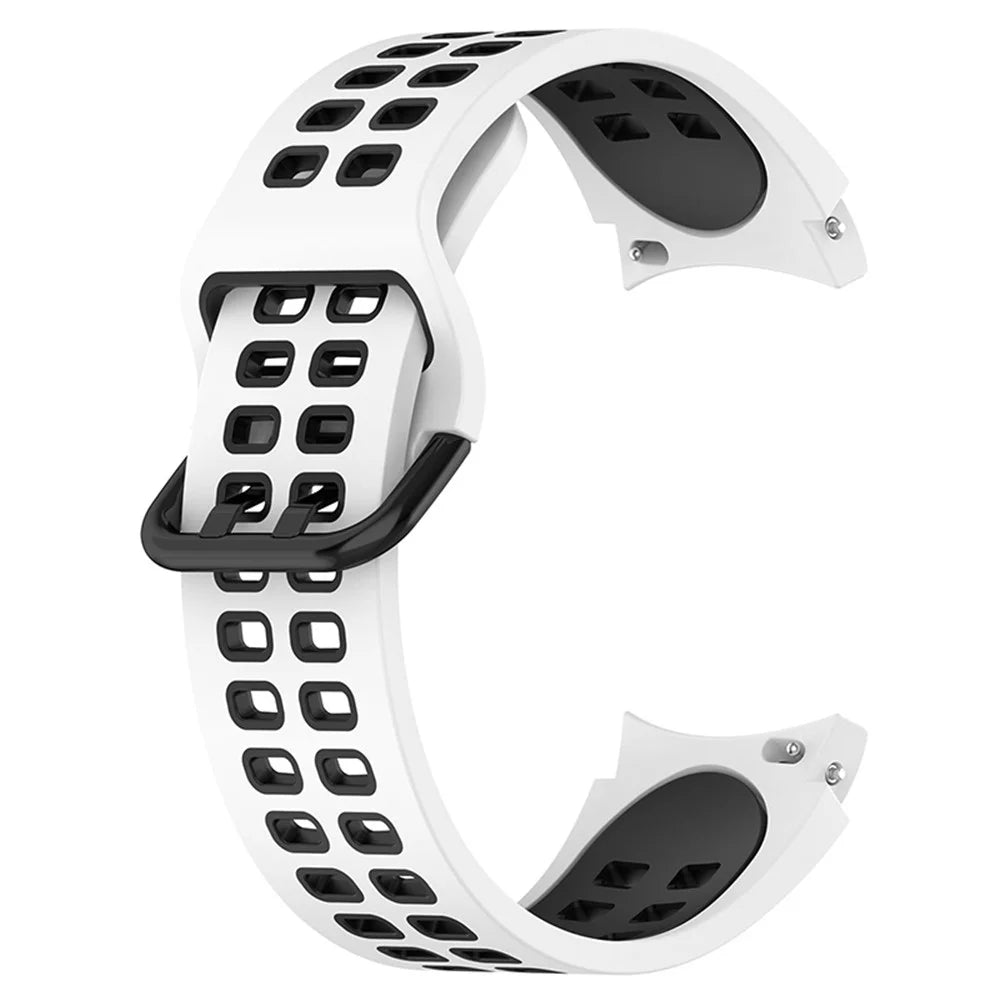 For Samsung Galaxy Watch3 41mm / Watch6 40mm 44mm / Watch6 Classic 43mm 47mm / Watch 5 40mm 44mm / 5 Pro 45mm / Watch4 40mm 44mm Silicone Watch Band Dual Color Strap - White / Black - 4