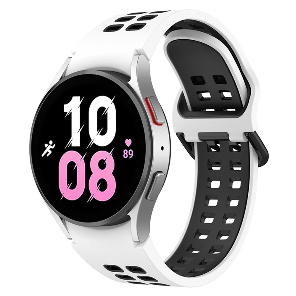 For Samsung Galaxy Watch3 41mm / Watch6 40mm 44mm / Watch6 Classic 43mm 47mm / Watch 5 40mm 44mm / 5 Pro 45mm / Watch4 40mm 44mm Silicone Watch Band Dual Color Strap - White / Black - 5