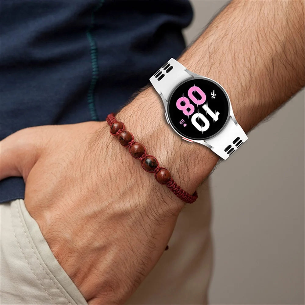 For Samsung Galaxy Watch3 41mm / Watch6 40mm 44mm / Watch6 Classic 43mm 47mm / Watch 5 40mm 44mm / 5 Pro 45mm / Watch4 40mm 44mm Silicone Watch Band Dual Color Strap - White / Black - 7