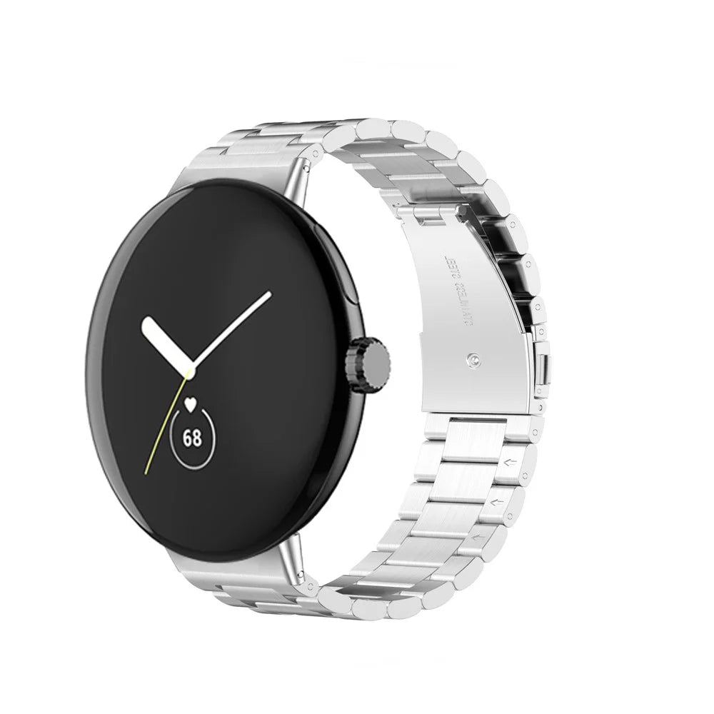 For Google Pixel Watch 4 41mm / Watch 3 41mm / Watch 2 / Watch Stainless Steel Wristband Metal Buckle Clasp 3 Beads Watch Strap Bracelet -  Silver - 3