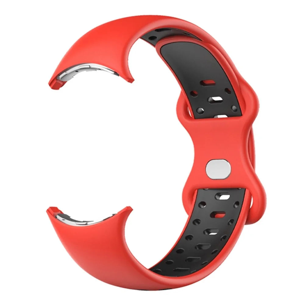 For Google Pixel Watch 4 41mm / Watch 3 41mm / Watch 2 / Watch Dual Color Replacement Wrist Strap Silicone Adjustable Watch Band, S Size - Red / Black - 1