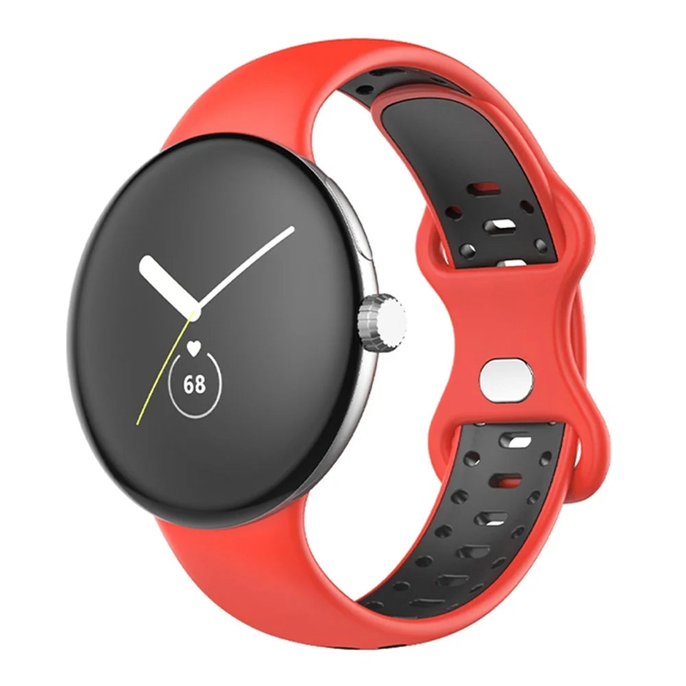 For Google Pixel Watch 4 41mm / Watch 3 41mm / Watch 2 / Watch Dual Color Replacement Wrist Strap Silicone Adjustable Watch Band, S Size - Red / Black - 2