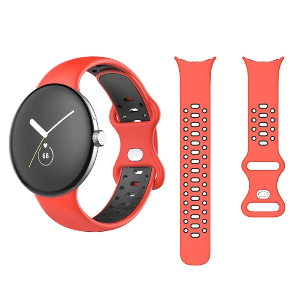 For Google Pixel Watch 4 41mm / Watch 3 41mm / Watch 2 / Watch Dual Color Replacement Wrist Strap Silicone Adjustable Watch Band, S Size - Red / Black - 3