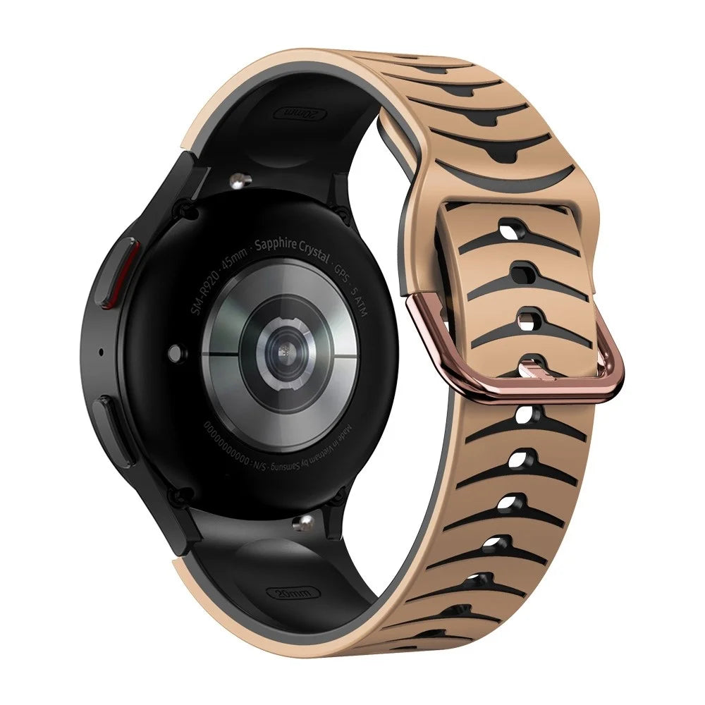 For Samsung Galaxy Watch6 40mm 44mm / Watch6 Classic 43mm 47mm / Watch 5 40mm 44mm / 5 Pro 45mm / Watch4 40mm 44mm Curved Line Watch Band Dual Color Silicone Strap Bracelet - Khaki / Black - 1