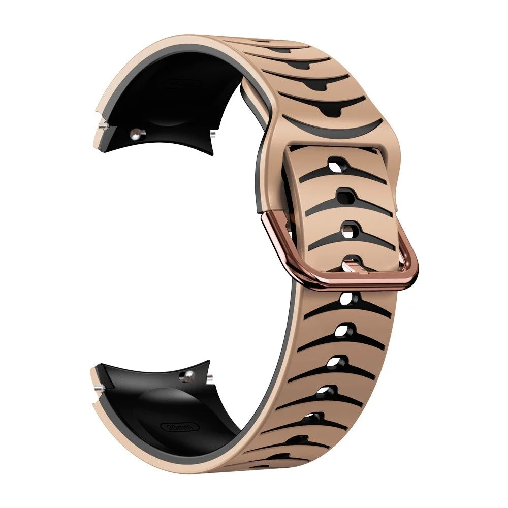 For Samsung Galaxy Watch6 40mm 44mm / Watch6 Classic 43mm 47mm / Watch 5 40mm 44mm / 5 Pro 45mm / Watch4 40mm 44mm Curved Line Watch Band Dual Color Silicone Strap Bracelet - Khaki / Black - 2