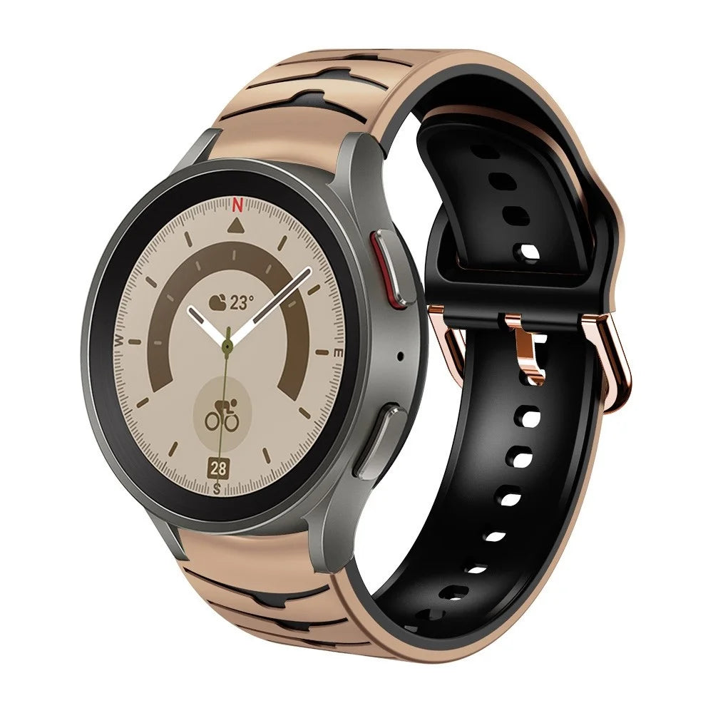 For Samsung Galaxy Watch6 40mm 44mm / Watch6 Classic 43mm 47mm / Watch 5 40mm 44mm / 5 Pro 45mm / Watch4 40mm 44mm Curved Line Watch Band Dual Color Silicone Strap Bracelet - Khaki / Black - 3