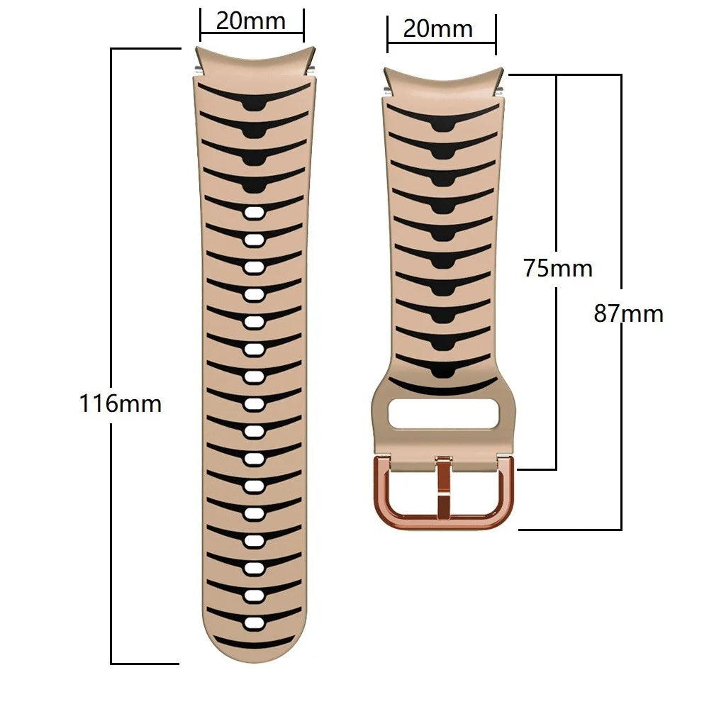 For Samsung Galaxy Watch6 40mm 44mm / Watch6 Classic 43mm 47mm / Watch 5 40mm 44mm / 5 Pro 45mm / Watch4 40mm 44mm Curved Line Watch Band Dual Color Silicone Strap Bracelet - Khaki / Black - 5