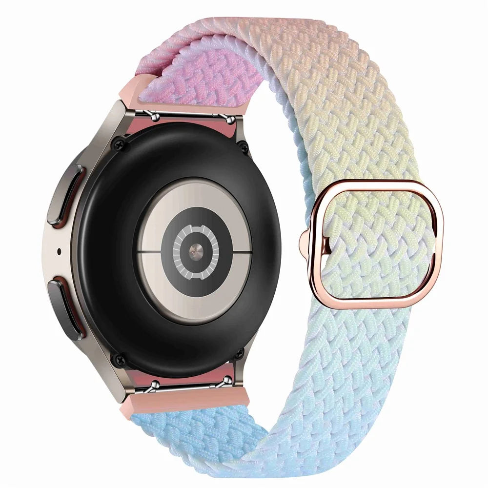 For Samsung Galaxy Watch6 40mm 44mm / Watch6 Classic 43mm 47mm / Watch 5 40mm 44mm / 5 Pro 45mm / Watch4 40mm 44mm Stretchy Braided Watch Band Dual Color Adjustable Elastic Nylon Gradient Strap - Pink / Yellow / Blue - 1