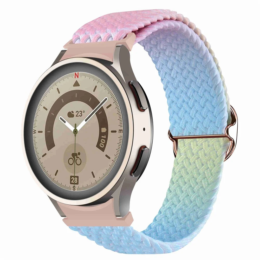 For Samsung Galaxy Watch6 40mm 44mm / Watch6 Classic 43mm 47mm / Watch 5 40mm 44mm / 5 Pro 45mm / Watch4 40mm 44mm Stretchy Braided Watch Band Dual Color Adjustable Elastic Nylon Gradient Strap - Pink / Yellow / Blue - 3