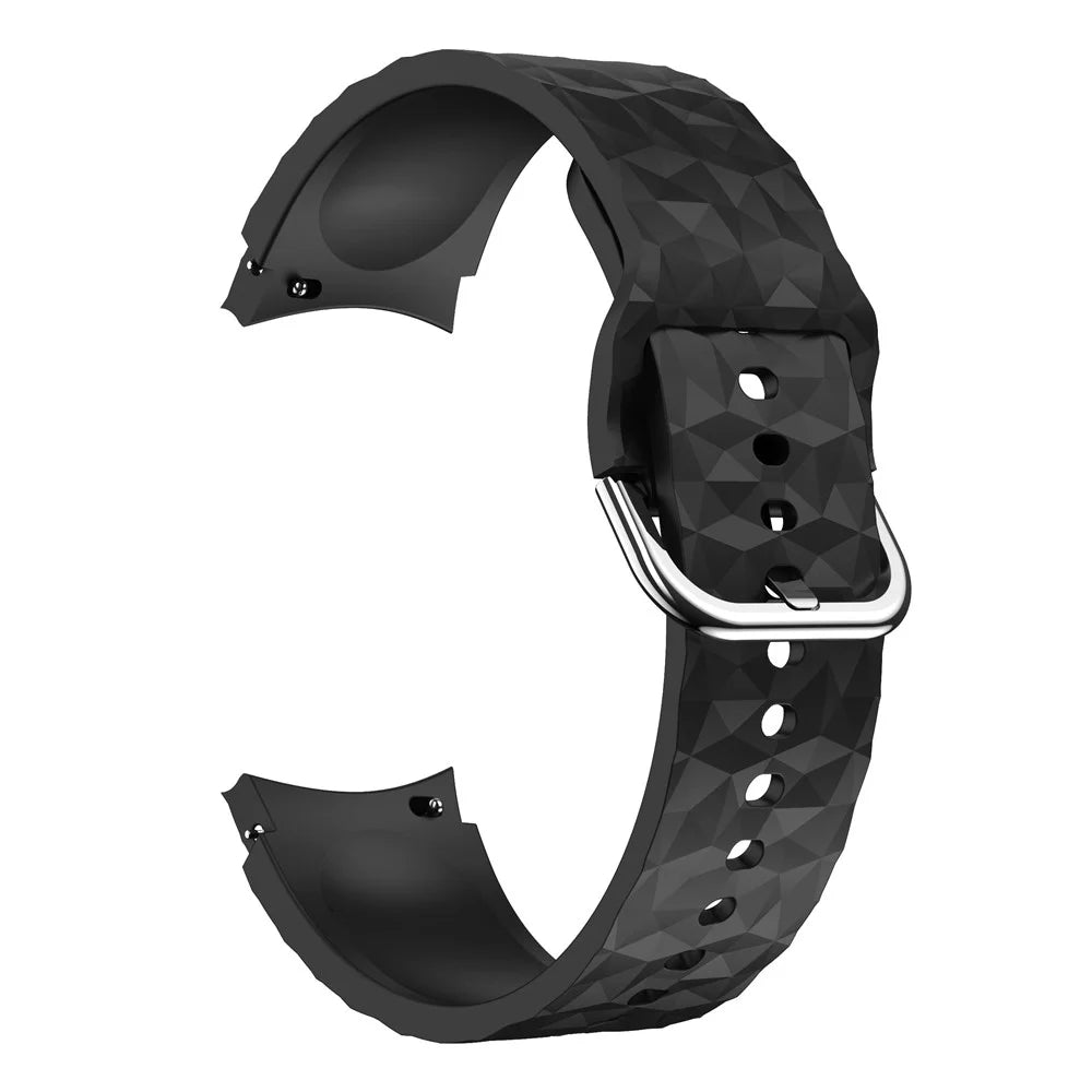 For Samsung Galaxy Watch6 40mm 44mm / Watch6 Classic 43mm 47mm / Watch 5 40mm 44mm / 5 Pro 45mm / Watch4 40mm 44mm Rhombus Pattern Watch Band Soft Silicone Sport Wristband Strap - Black - 1