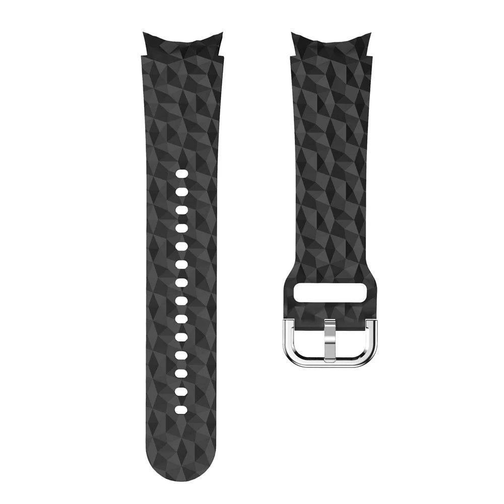 For Samsung Galaxy Watch6 40mm 44mm / Watch6 Classic 43mm 47mm / Watch 5 40mm 44mm / 5 Pro 45mm / Watch4 40mm 44mm Rhombus Pattern Watch Band Soft Silicone Sport Wristband Strap - Black - 2