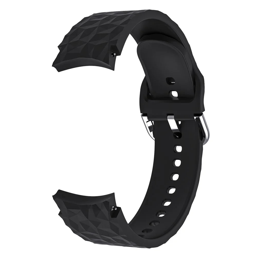 For Samsung Galaxy Watch6 40mm 44mm / Watch6 Classic 43mm 47mm / Watch 5 40mm 44mm / 5 Pro 45mm / Watch4 40mm 44mm Rhombus Pattern Watch Band Soft Silicone Sport Wristband Strap - Black - 3