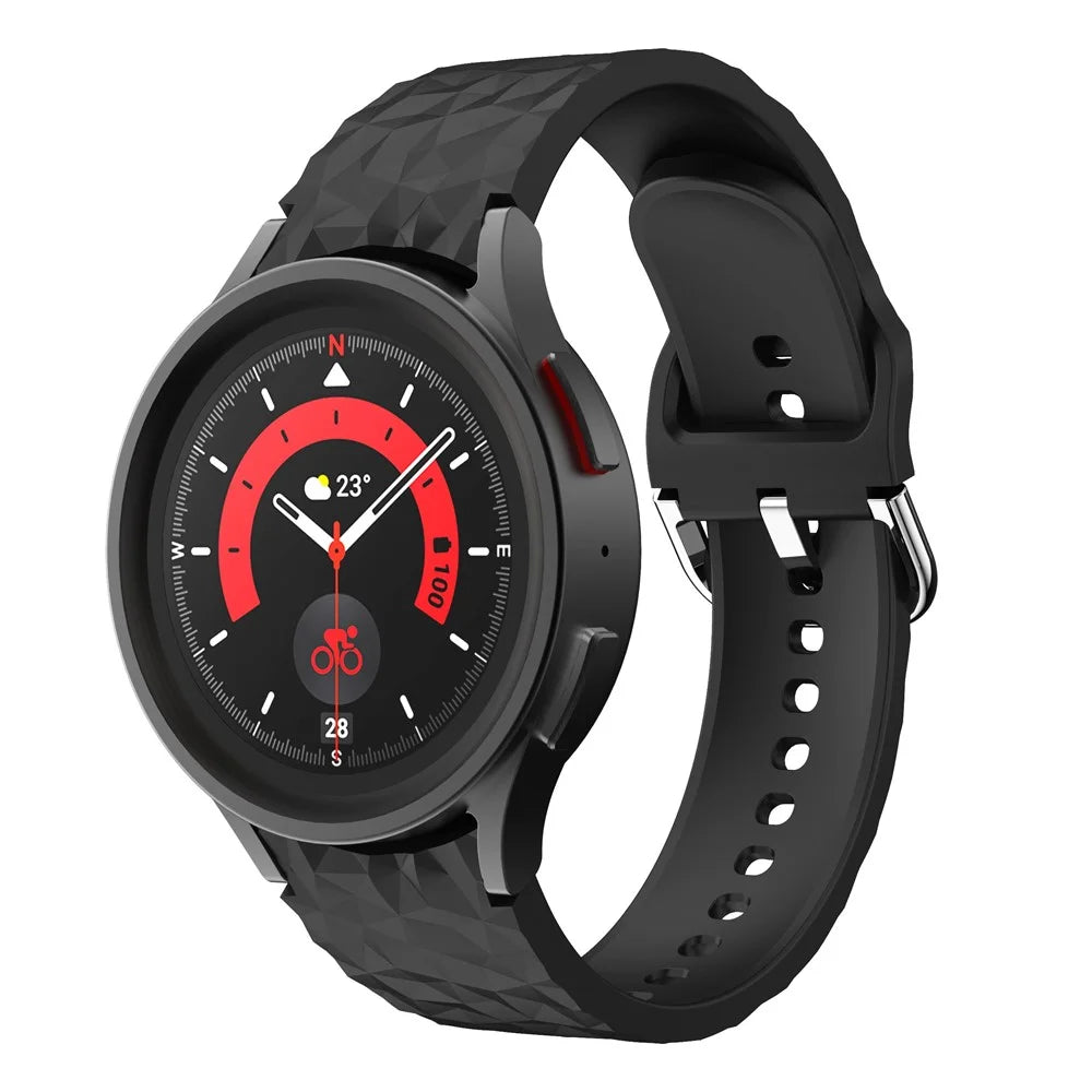 For Samsung Galaxy Watch6 40mm 44mm / Watch6 Classic 43mm 47mm / Watch 5 40mm 44mm / 5 Pro 45mm / Watch4 40mm 44mm Rhombus Pattern Watch Band Soft Silicone Sport Wristband Strap - Black - 4