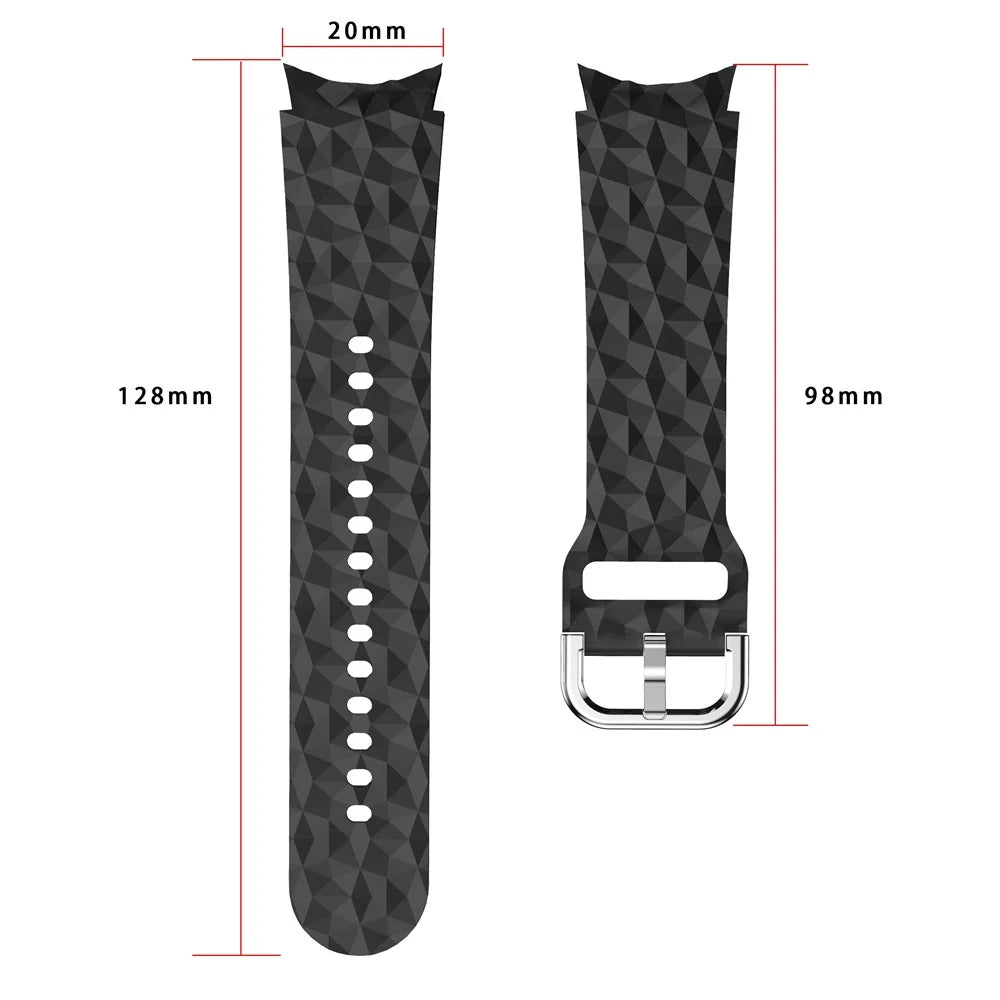 For Samsung Galaxy Watch6 40mm 44mm / Watch6 Classic 43mm 47mm / Watch 5 40mm 44mm / 5 Pro 45mm / Watch4 40mm 44mm Rhombus Pattern Watch Band Soft Silicone Sport Wristband Strap - Black - 6