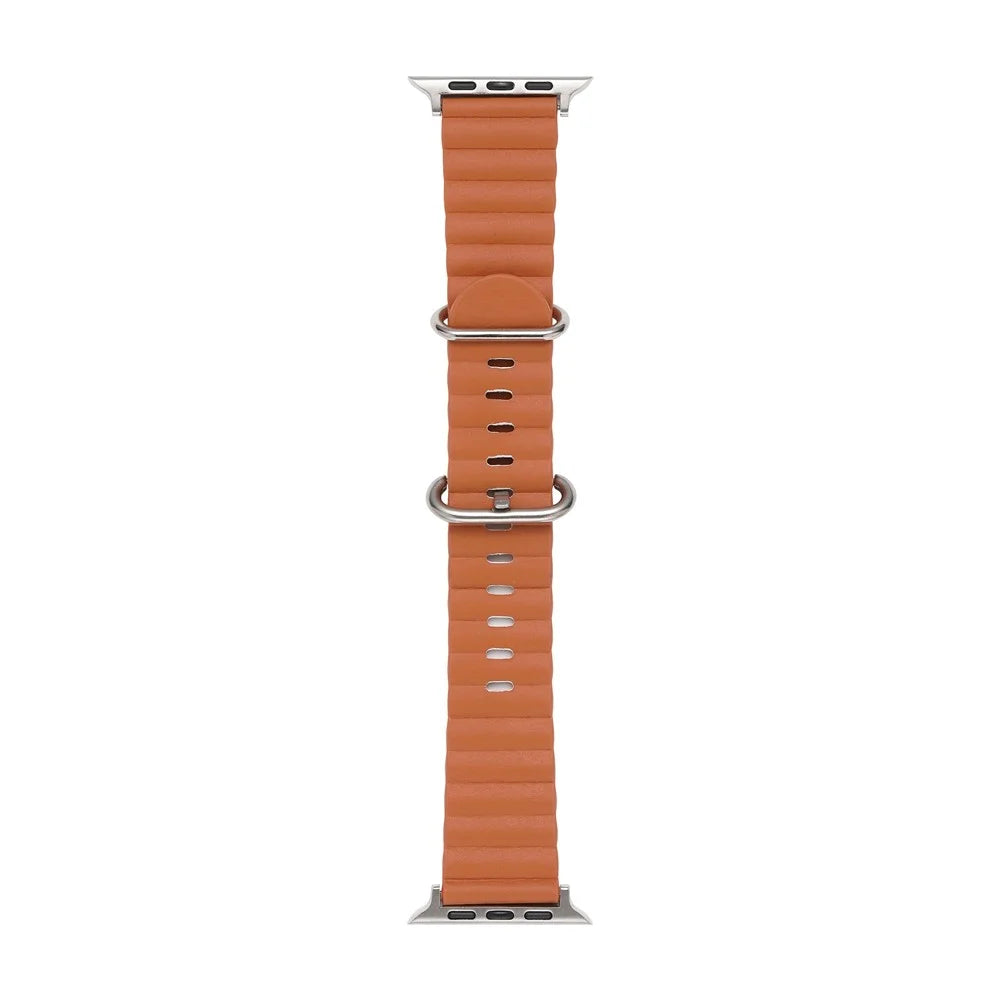 For Apple Watch Ultra 3 2 1 49mm / Series 11 10 46mm / 9 8 7 45mm / SE3 SE2 SE 6 5 4 44mm / 3 2 1 42mm Genuine Leather Watch Strap Wave Wrist Band - Golden Brown - 2